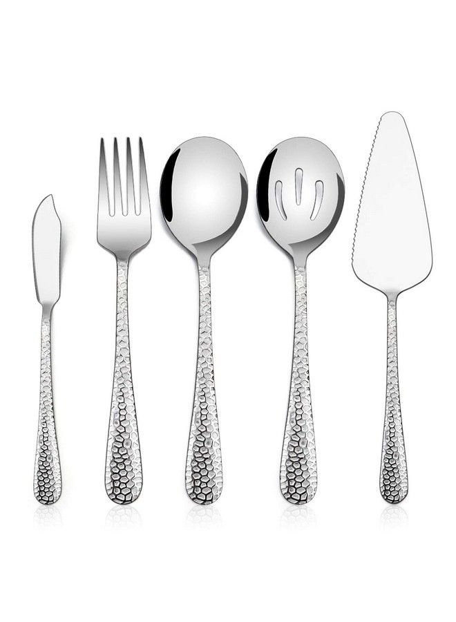 Hammered Serving Utensils Efar 5Piece Stainless Steel Hostess Serving Set For Buffet Party Kitchen Restaurant Mirror Finished & Dishwasher Safe