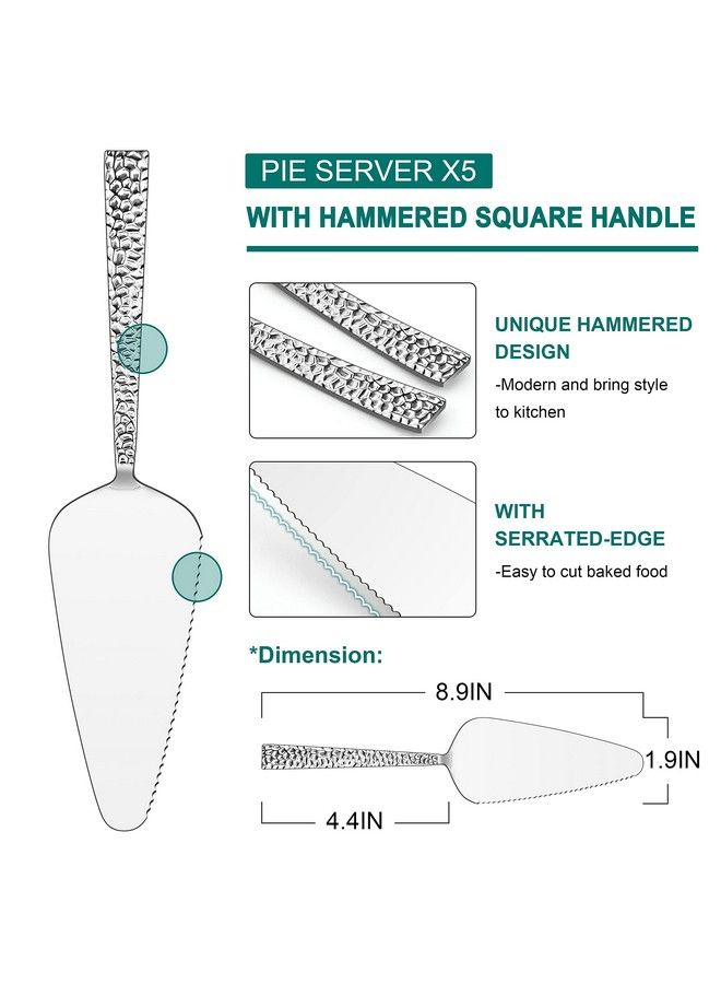 5Piece Pie Server Efar Hammered Stainless Steel Cake Server Spatula For Cutting Pastry Cheese Pizza Serrated Edge With Square Handle Mirror Polished & Dishwasher Safe8.9 Inch
