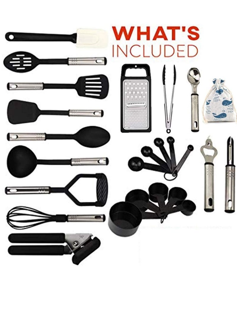 Kitchen Utensil Set 24 Nylon and Stainless Steel Utensil Set Non-Stick and Heat Resistant Cooking Utensils Set Best Kitchen Tools, Useful Pots and Pans Accessories and Kitchen Gadgets