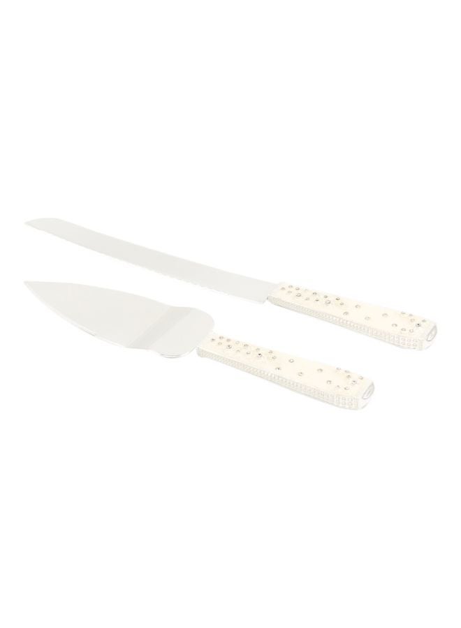 2-Piece Cake Knife Set White/Silver 1xCake Shovel 13x37x3, 1xLarge Knife 20cm