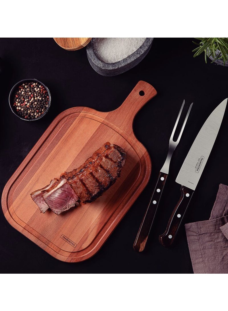 Since 1911,Made in Brazil- Churrasco 3-Pieces Barbecue Carving Set with Stainless Steel Blades and Treated Brown Polywood Handles and Wood Cutting Board