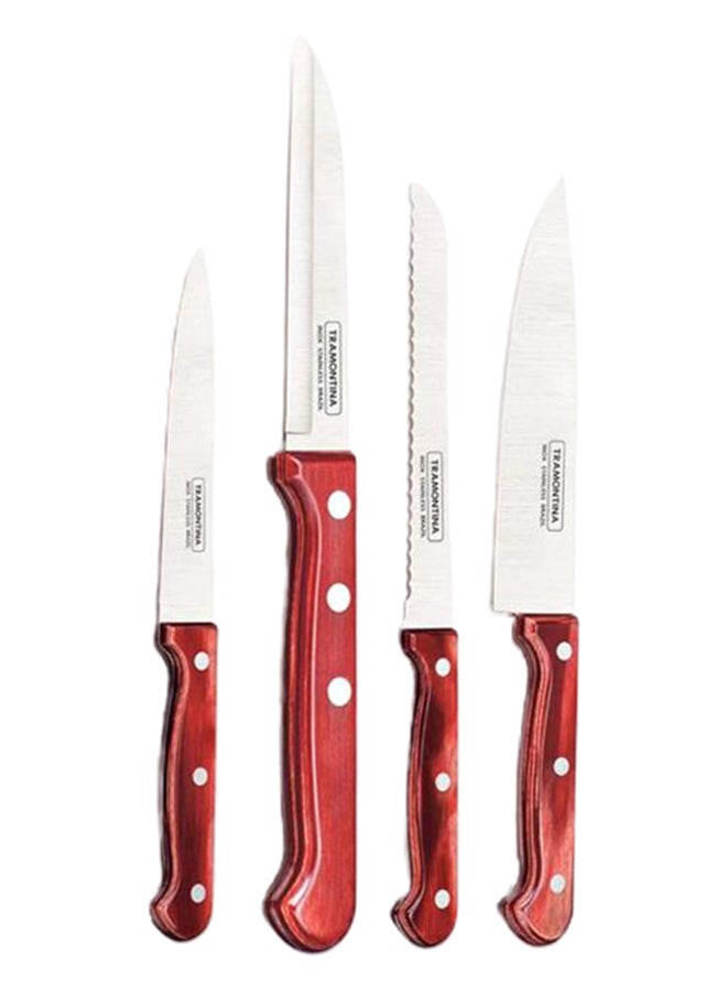 Polywood 4 Pieces Knife Set with Stainless Steel Blade and Red Treated Wood Handle Red