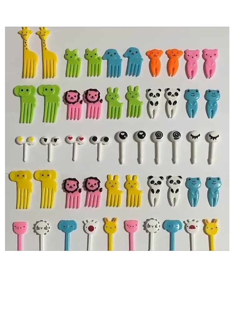 50 PCS FOOD FRUIT FORKS PICKS FOR KIDS - CARTOONS & ANIMALS SHAPED FORKS FOR SCHOOL, LUNCH BOXES, RESTAURANTS & 🥯🧁 BAKERY USE