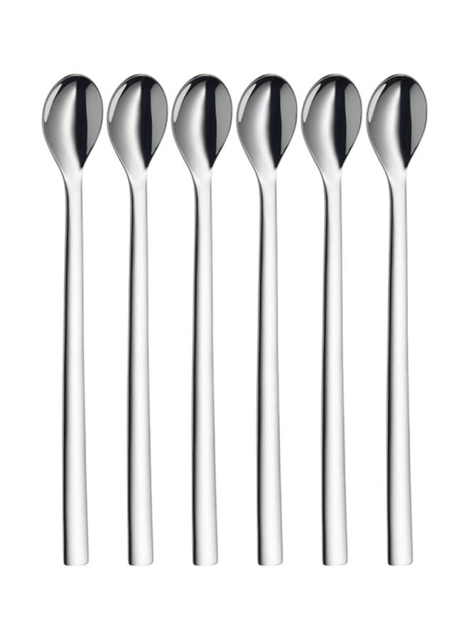 6-Piece Nuova Long Drink Spoon Set Silver 22cm