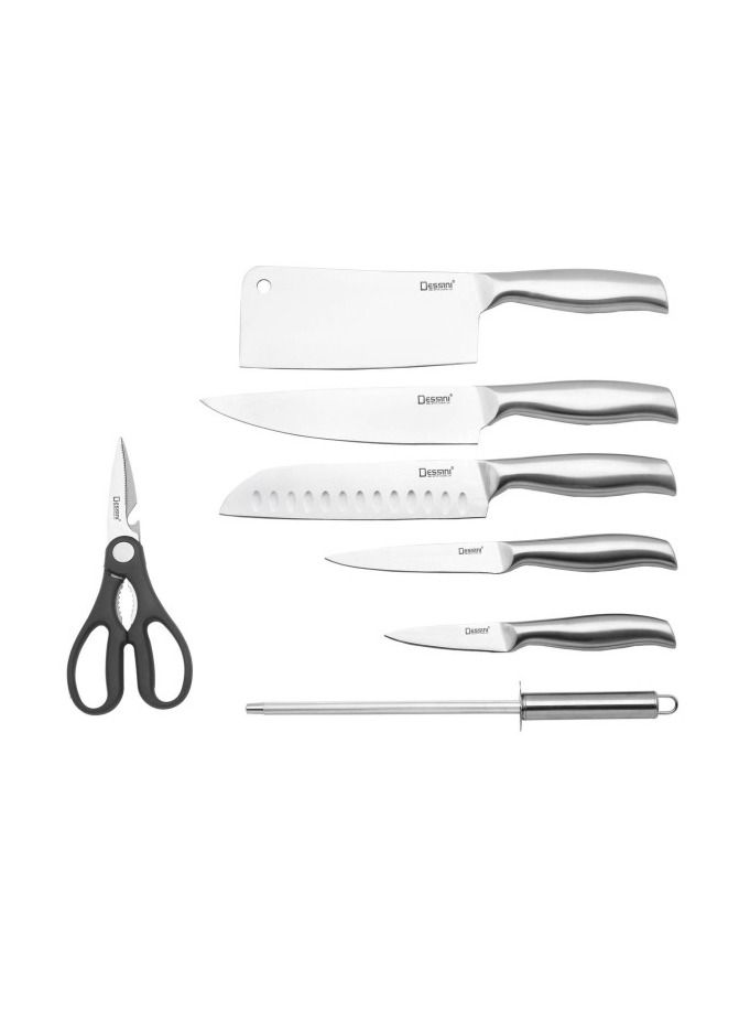 8-Pieces Stainless Steel Kitchen Knife Set Includes 5x knifes 1x Sharpener 1x Scissors 1x Acrylic block holder