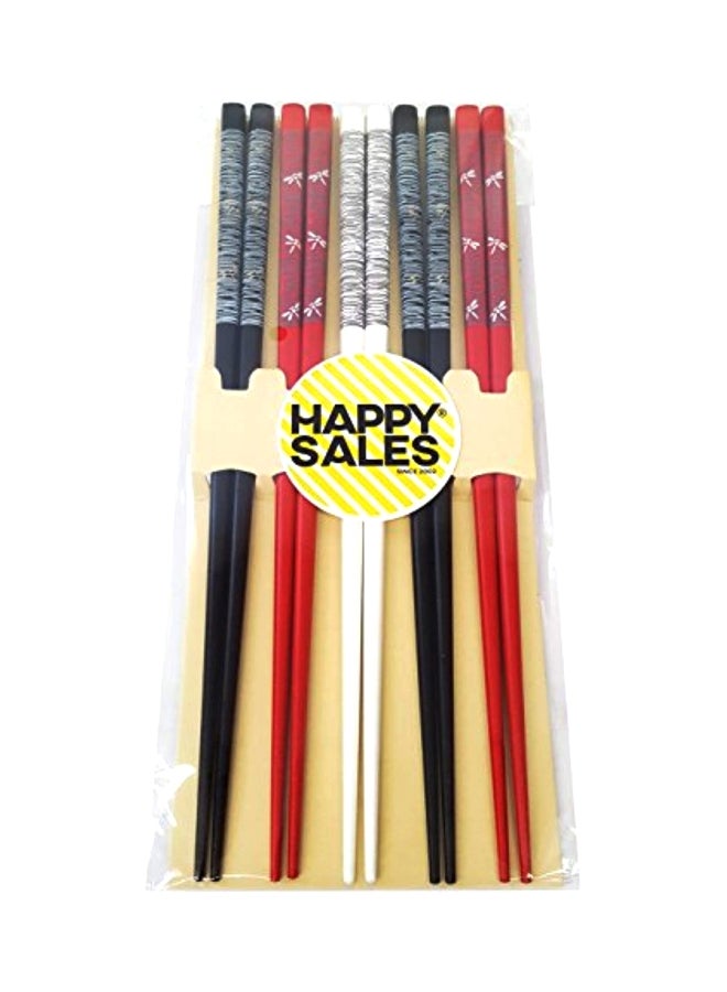 Pair Of 5 Chopstick Set Black/Red/White 9inch