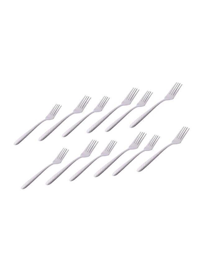 12-Piece Stainless Steel Dinner Fork Set Silver 18x4x2centimeter