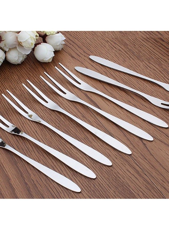10 Pieces Stainless Steel Fruit Fork Cocktail Fork Two Prongs Dessert Cake Forks Mussel Forks Tasting Forks 5.1 Inch For Fruit Bbq Party Gathering Supplies