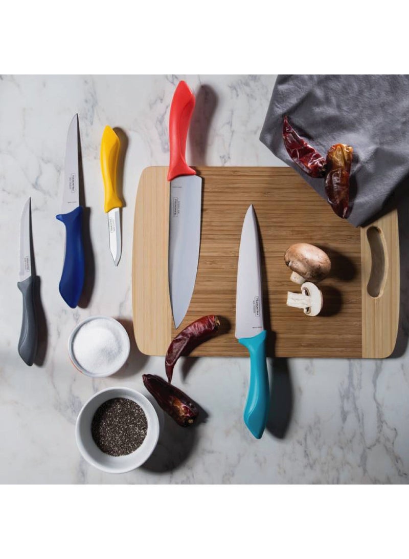 Since 1911,Made in Brazil-  6 Pieces Knives Set With Cutting Board | Stainless Steel Blades With Polypropylene Handles Multicolor | Chef, Kitchen, Boning, Steak And Vetables Knife Affilata
