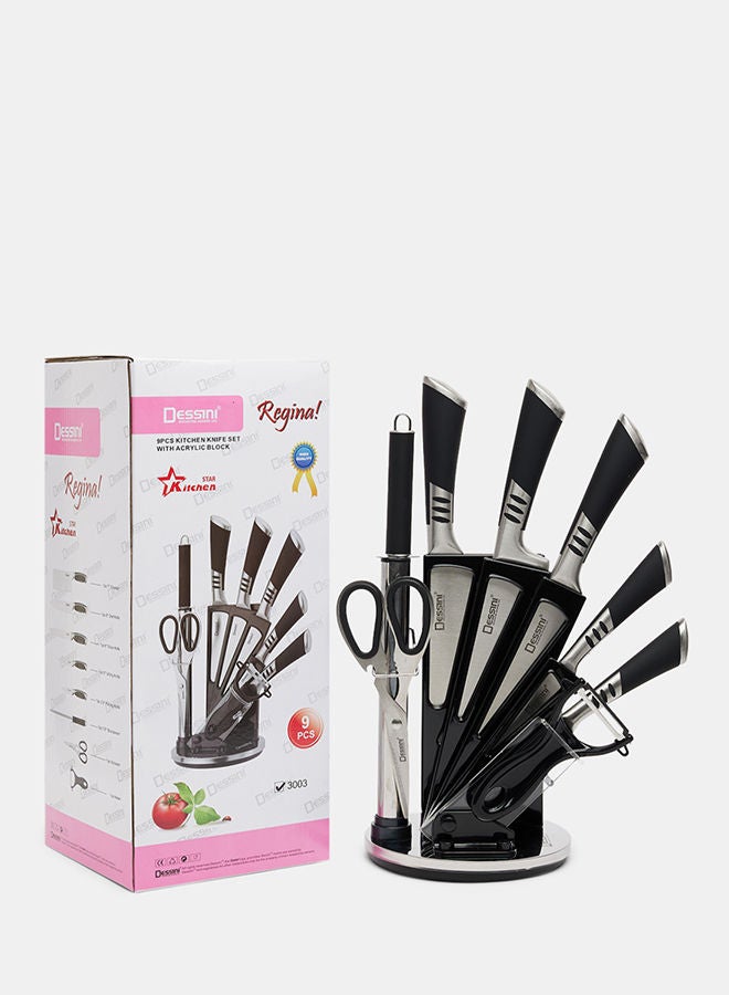 Dessini 9-Piece kitchen knife Set With Acrylic Block Black/Silver