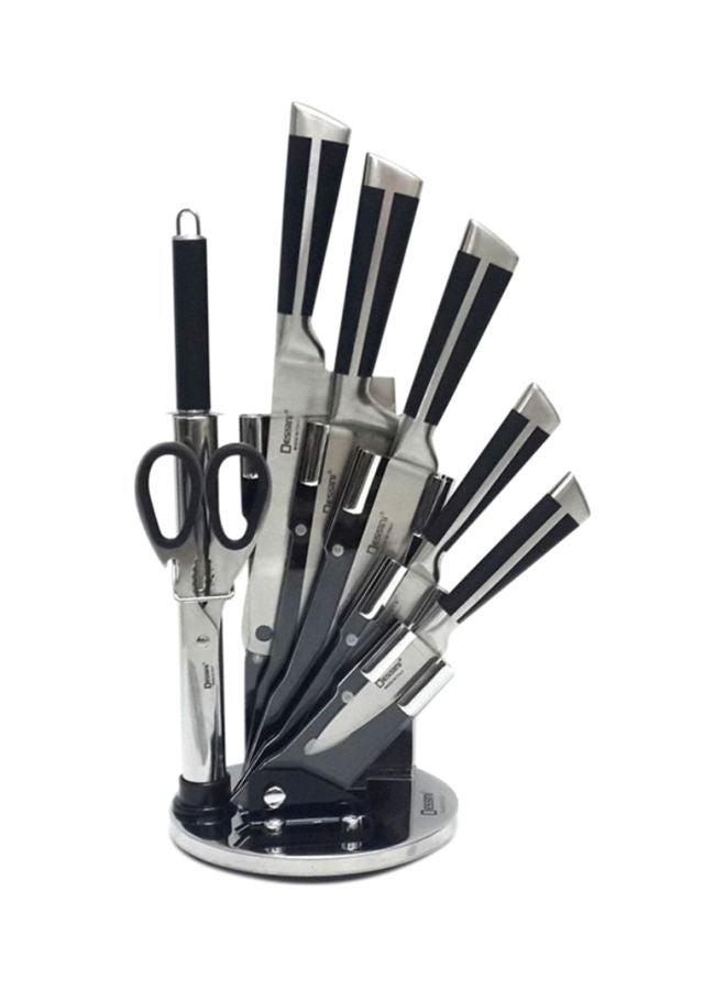 7-Piece Stainless Steel Knife Set With Stand Silver/Black
