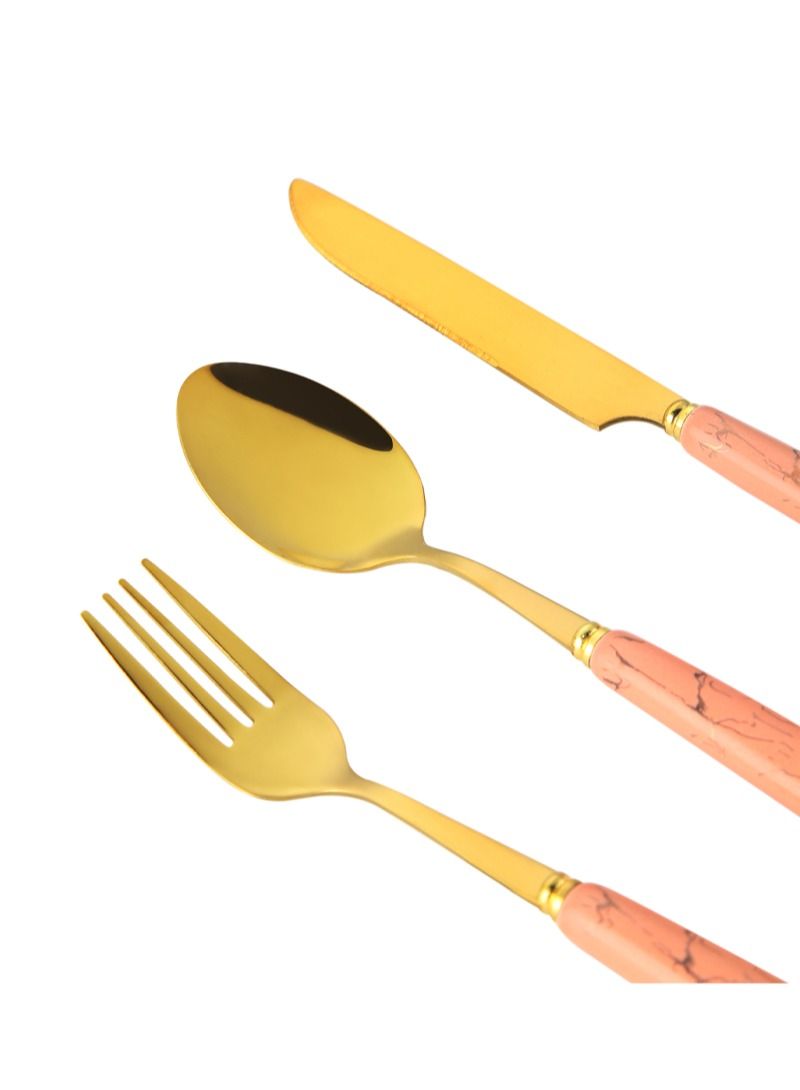 SUNHOME 24-Piece Stainless Steel Cutlery Set Kitchen Utensil Set Western Tableware Suitable For Home Kitchen Restaurant Hotel Party Dining Picnic Dining Exquisite Packaging Gift Gold/Pink