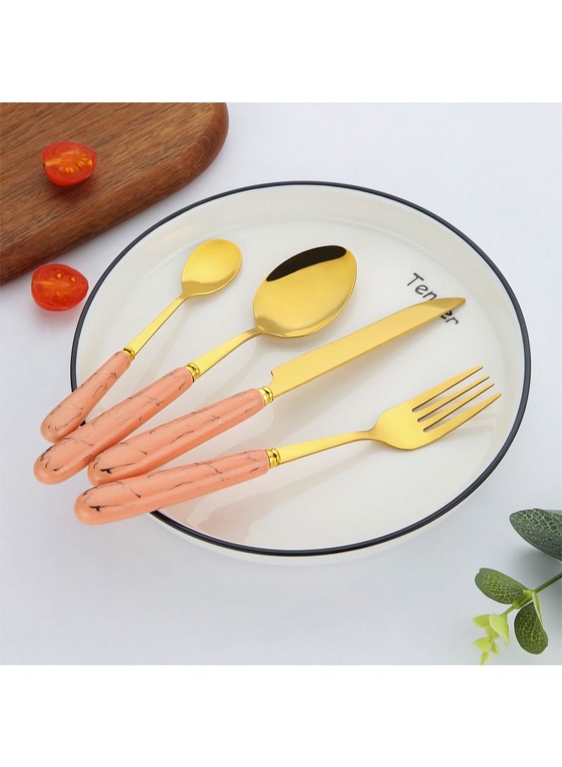 SUNHOME 24-Piece Stainless Steel Cutlery Set Kitchen Utensil Set Western Tableware Suitable For Home Kitchen Restaurant Hotel Party Dining Picnic Dining Exquisite Packaging Gift Gold/Pink