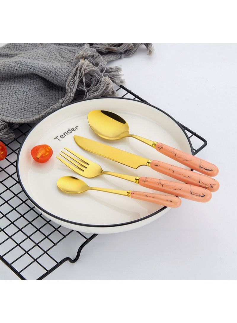 SUNHOME 24-Piece Stainless Steel Cutlery Set Kitchen Utensil Set Western Tableware Suitable For Home Kitchen Restaurant Hotel Party Dining Picnic Dining Exquisite Packaging Gift Gold/Pink