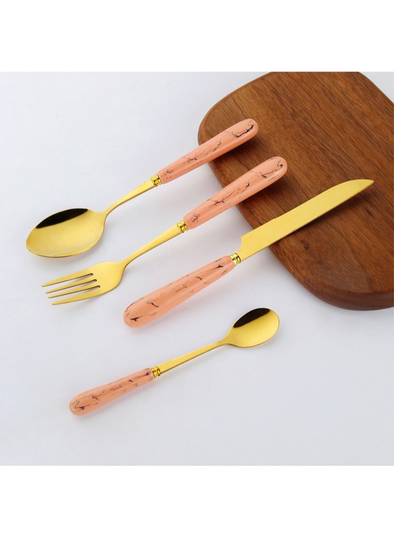 SUNHOME 24-Piece Stainless Steel Cutlery Set Kitchen Utensil Set Western Tableware Suitable For Home Kitchen Restaurant Hotel Party Dining Picnic Dining Exquisite Packaging Gift Gold/Pink