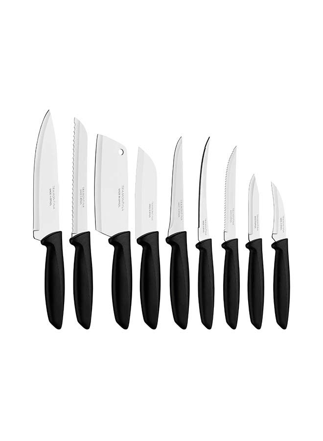 Plenus 9-Piece Knife Set with Stainless Steel Blades and Black Polypropylene Handles Silver/Black 7inch