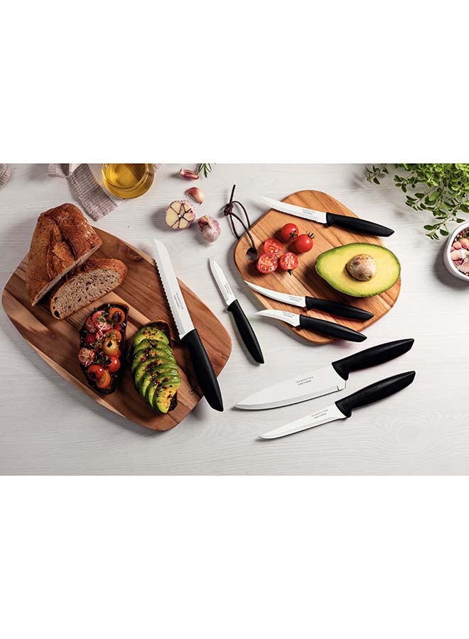 Plenus 9-Piece Knife Set with Stainless Steel Blades and Black Polypropylene Handles Silver/Black 7inch
