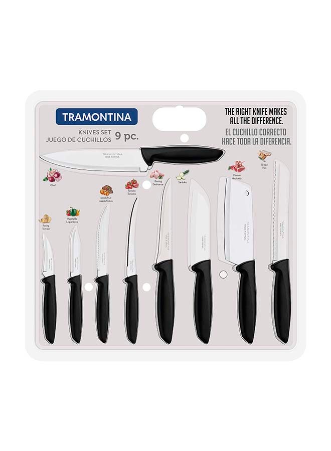 Plenus 9-Piece Knife Set with Stainless Steel Blades and Black Polypropylene Handles Silver/Black 7inch