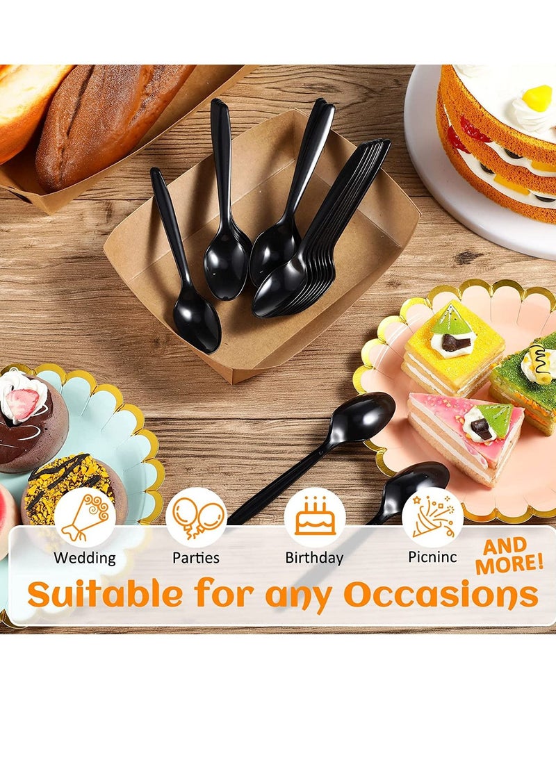 100Pc Heavy Duty Disposable Plastic Table Spoon Black