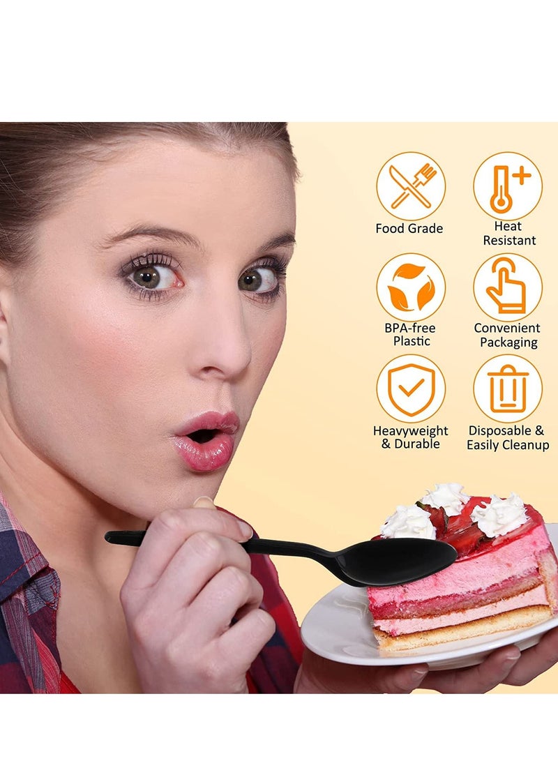 100Pc Heavy Duty Disposable Plastic Table Spoon Black