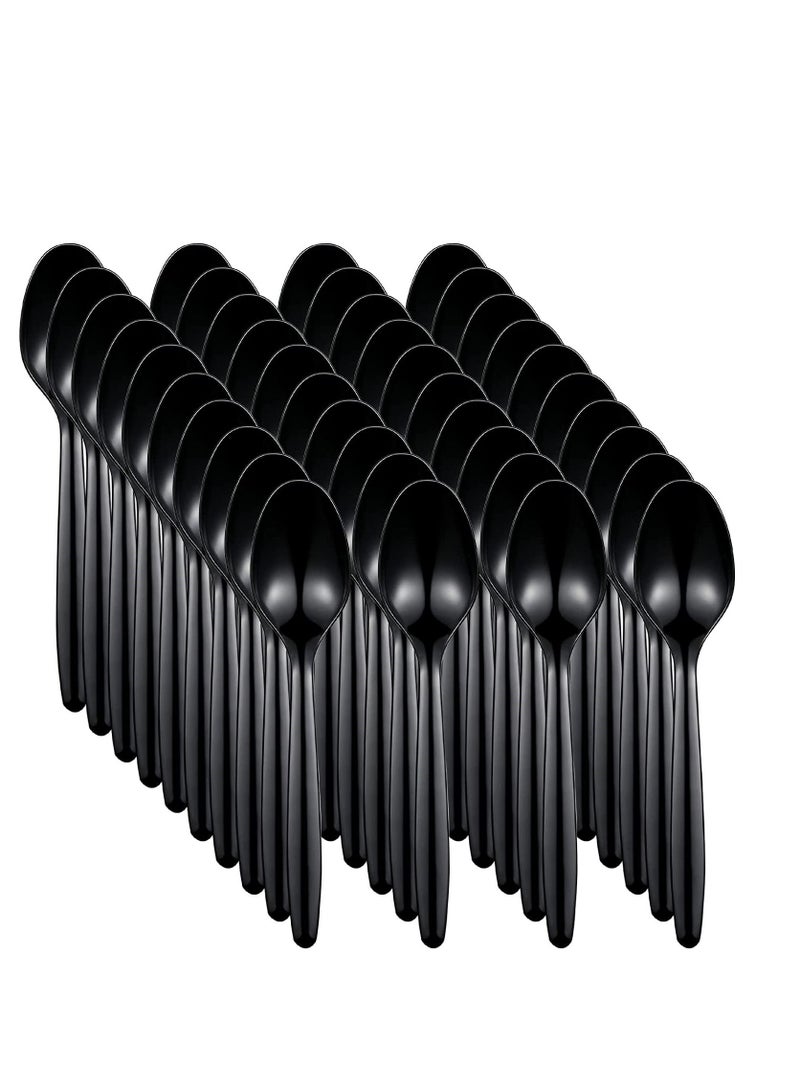 100Pc Heavy Duty Disposable Plastic Table Spoon Black