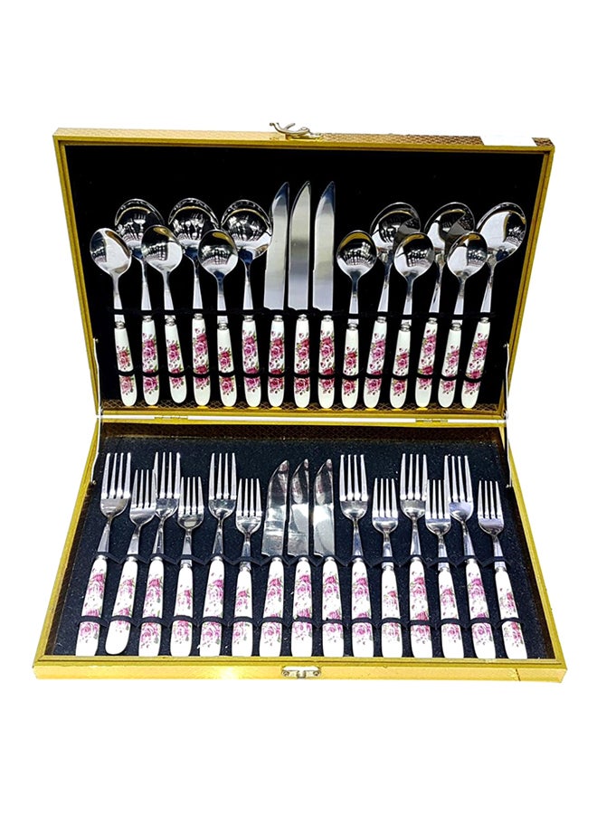 30-Piece Cutlery Set Silver/White/Pink