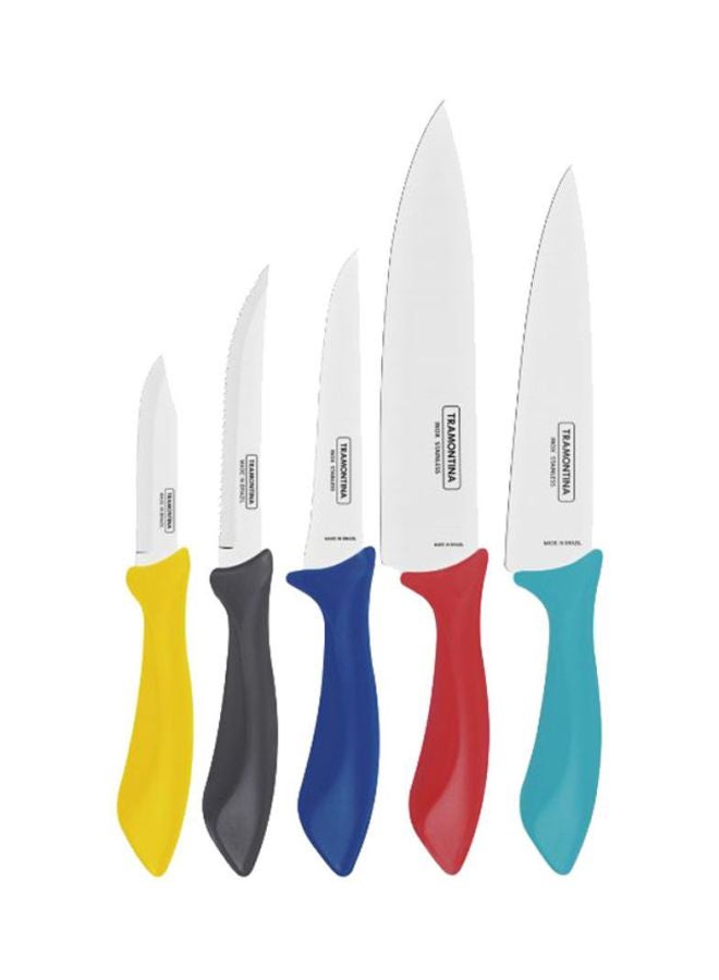 5 Pieces Knives Set Silver/Blue/Red