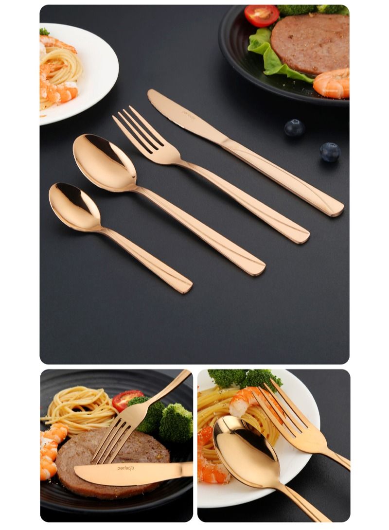 SUNHOME 24-Piece Stainless Steel Cutlery Set Kitchen Utensil Set Western Tableware Suitable For Home Kitchen Restaurant Hotel Party Dining Picnic Dining Exquisite Packaging Gift Gold