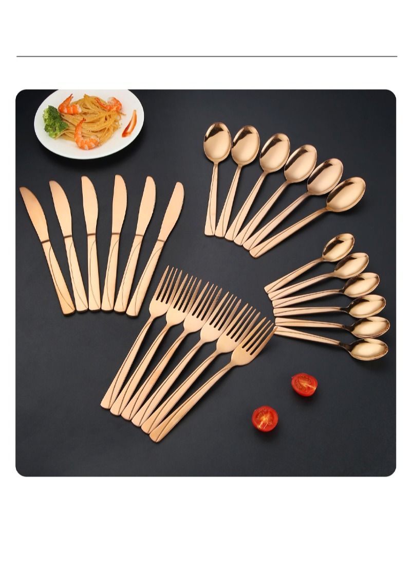 SUNHOME 24-Piece Stainless Steel Cutlery Set Kitchen Utensil Set Western Tableware Suitable For Home Kitchen Restaurant Hotel Party Dining Picnic Dining Exquisite Packaging Gift Gold