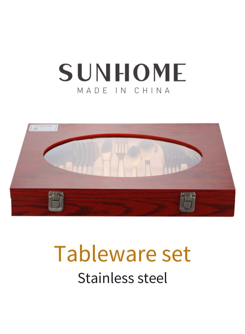 SUNHOME 24-Piece Stainless Steel Cutlery Set Kitchen Utensil Set Western Tableware Suitable For Home Kitchen Restaurant Hotel Party Dining Picnic Dining Exquisite Packaging Gift Gold