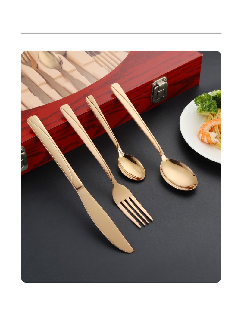 SUNHOME 24-Piece Stainless Steel Cutlery Set Kitchen Utensil Set Western Tableware Suitable For Home Kitchen Restaurant Hotel Party Dining Picnic Dining Exquisite Packaging Gift Gold