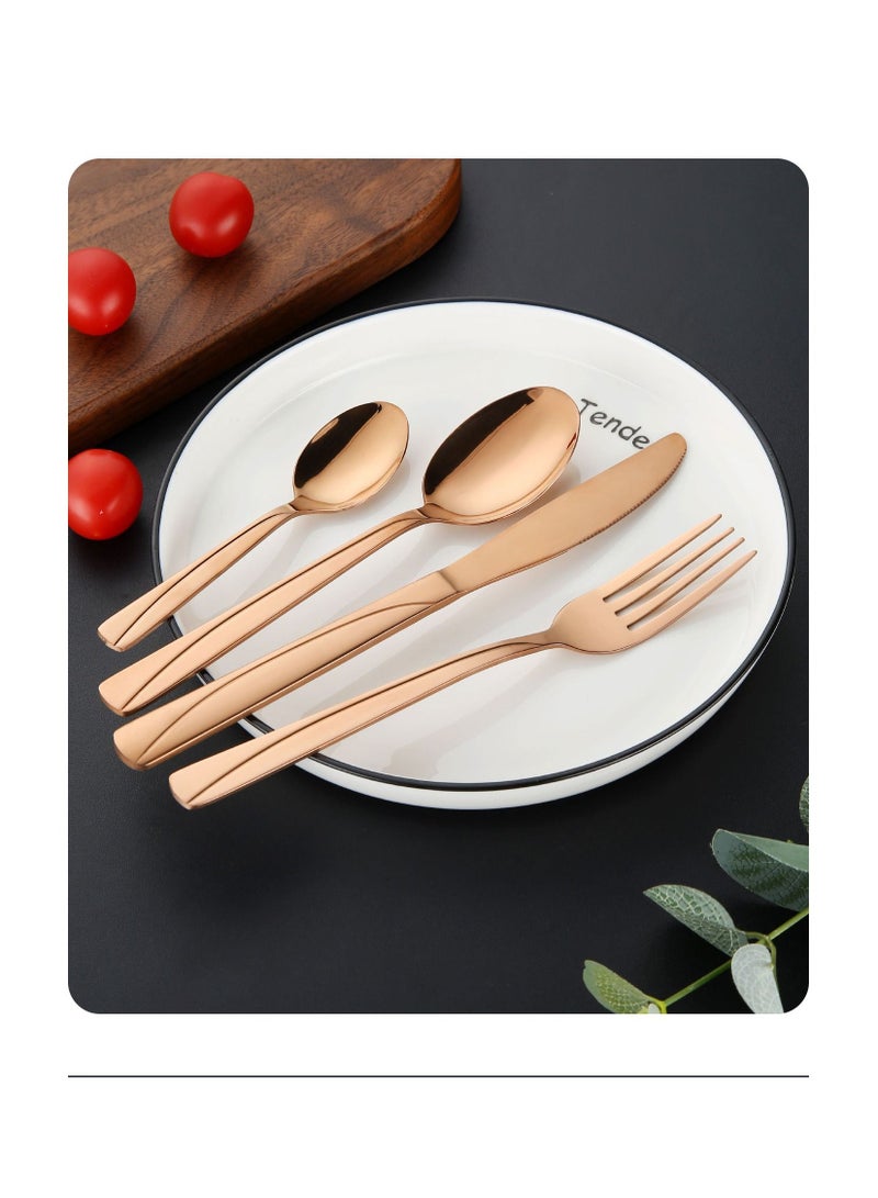 SUNHOME 24-Piece Stainless Steel Cutlery Set Kitchen Utensil Set Western Tableware Suitable For Home Kitchen Restaurant Hotel Party Dining Picnic Dining Exquisite Packaging Gift Gold