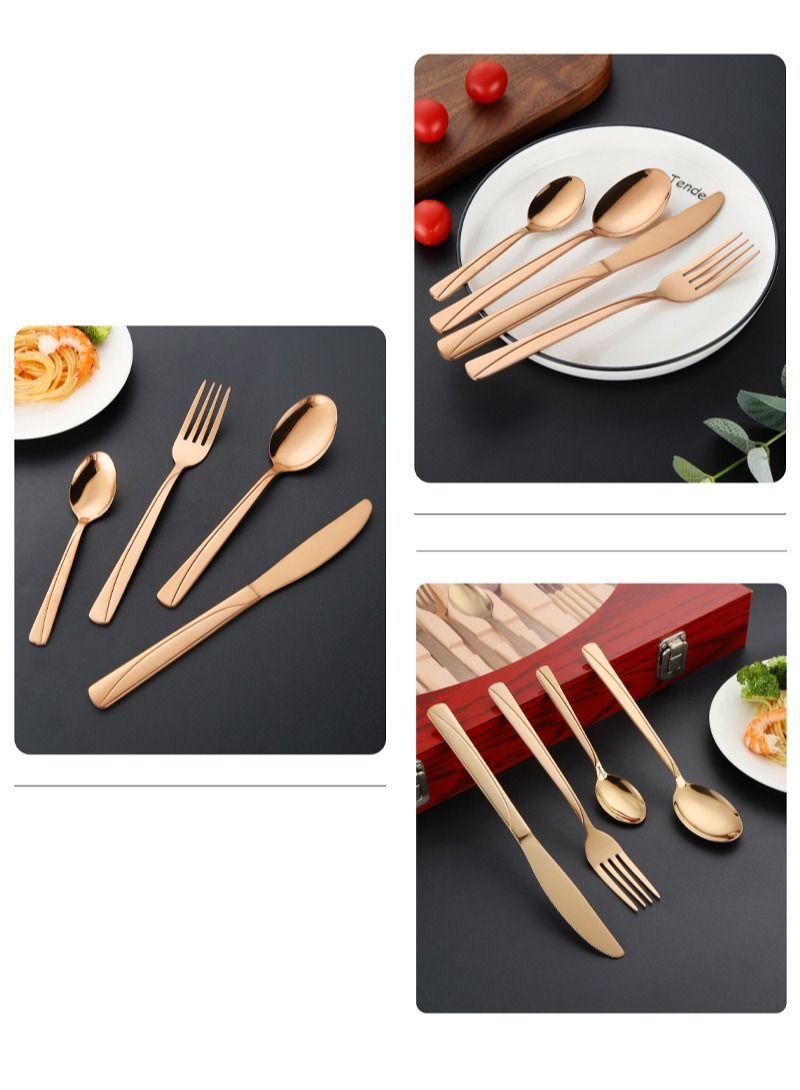 SUNHOME 24-Piece Stainless Steel Cutlery Set Kitchen Utensil Set Western Tableware Suitable For Home Kitchen Restaurant Hotel Party Dining Picnic Dining Exquisite Packaging Gift Gold