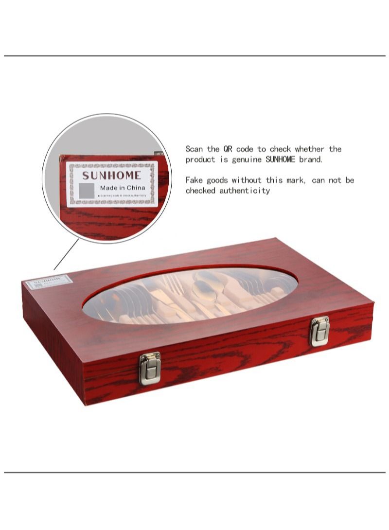 SUNHOME 24-Piece Stainless Steel Cutlery Set Kitchen Utensil Set Western Tableware Suitable For Home Kitchen Restaurant Hotel Party Dining Picnic Dining Exquisite Packaging Gift Gold