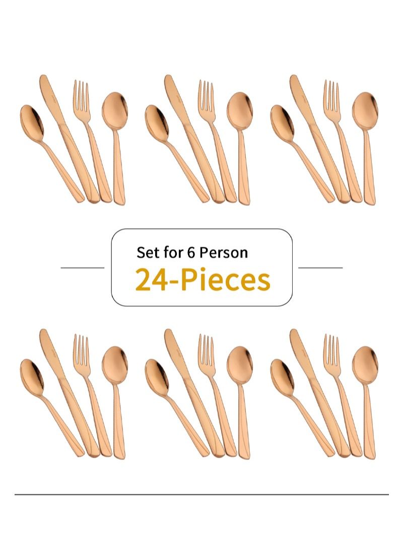 SUNHOME 24-Piece Stainless Steel Cutlery Set Kitchen Utensil Set Western Tableware Suitable For Home Kitchen Restaurant Hotel Party Dining Picnic Dining Exquisite Packaging Gift Gold
