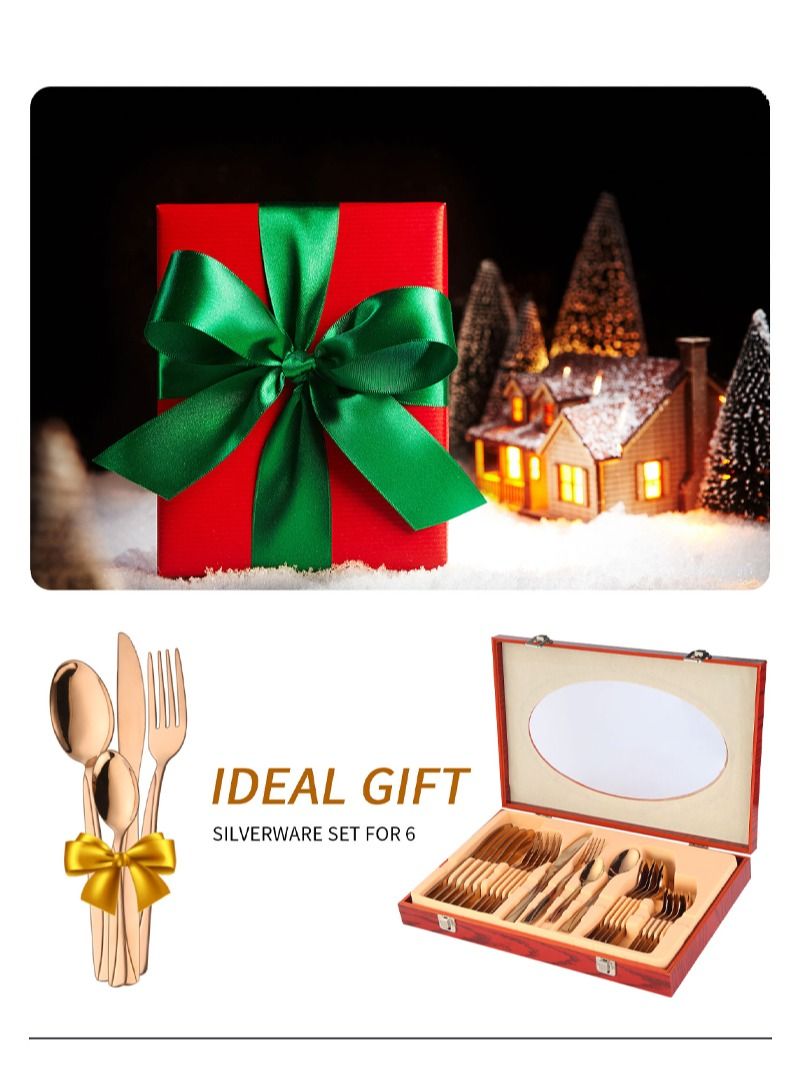 SUNHOME 24-Piece Stainless Steel Cutlery Set Kitchen Utensil Set Western Tableware Suitable For Home Kitchen Restaurant Hotel Party Dining Picnic Dining Exquisite Packaging Gift Gold