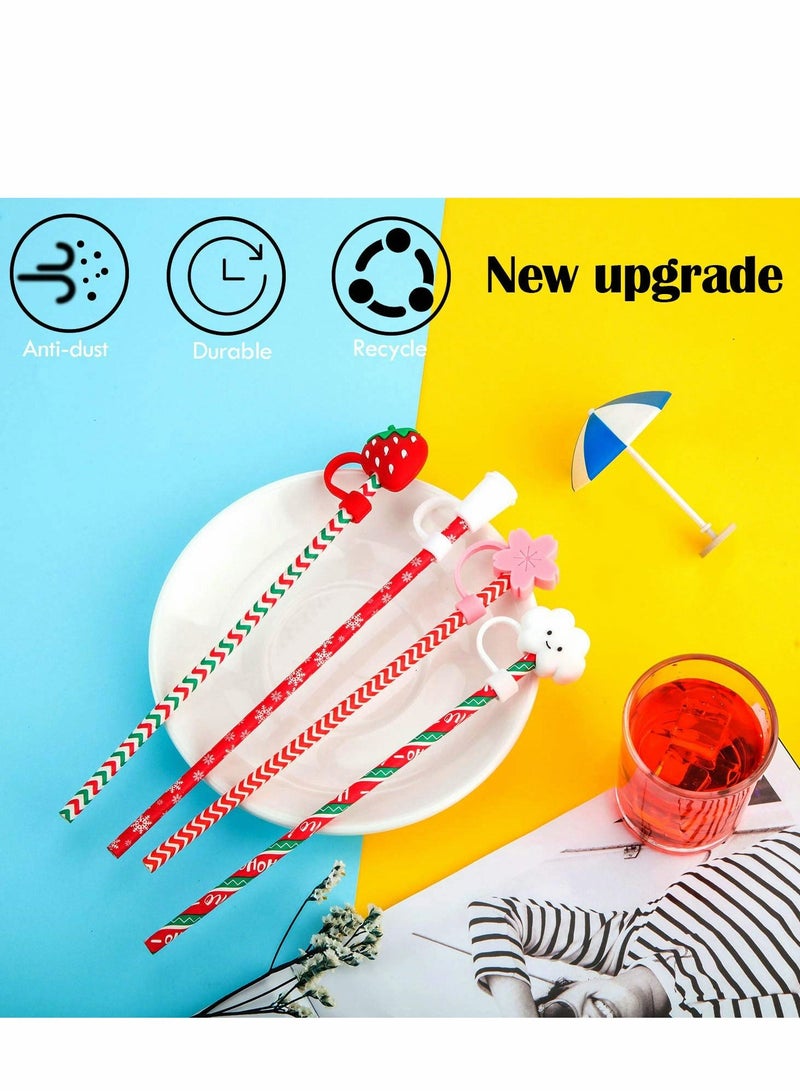 Silicone Straw Tips Cover, 4 Pcs Reusable Drinking Lids Adorable Dust-proof Plugs for 6-8 mm Straws, Decor Outdoor (Not include Straw)