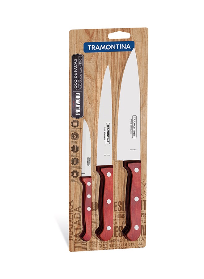 3-Piece Knife Set Silver/Red