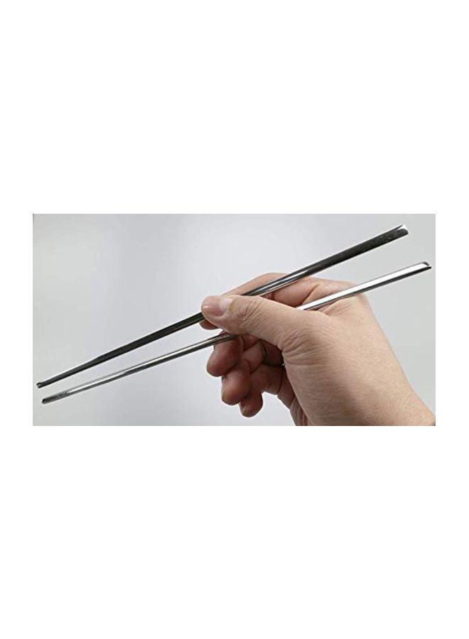 3-Piece Stainless Steel Chopstick And Spoon Set Silver 8.5inch