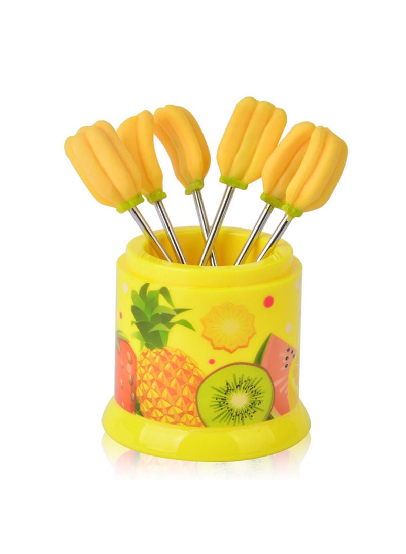 6-Piece Happy Manor Fruit Design Fork Set Yellow 11.5x7x7cm