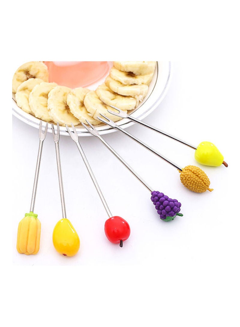 6-Piece Happy Manor Fruit Design Fork Set Yellow 11.5x7x7cm