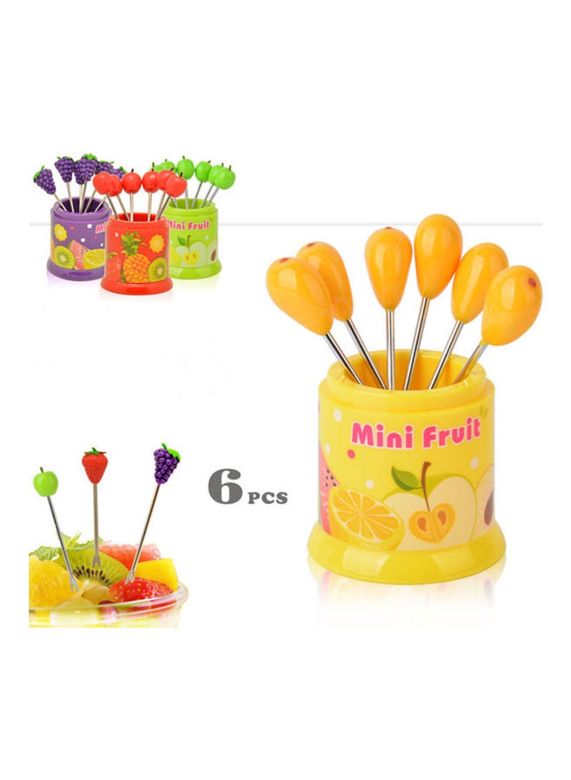 6-Piece Happy Manor Fruit Design Fork Set Yellow 11.5x7x7cm