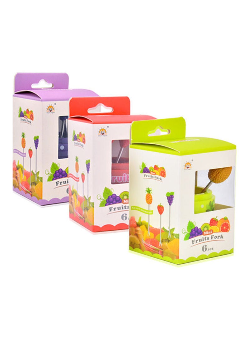 6-Piece Happy Manor Fruit Design Fork Set Yellow 11.5x7x7cm