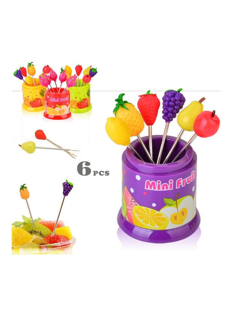 6-Piece Happy Manor Fruit Design Fork Set Yellow 11.5x7x7cm