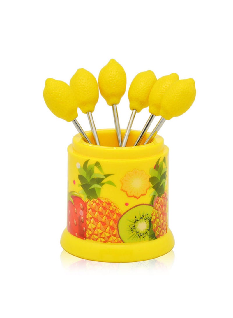 6-Piece Happy Manor Fruit Design Fork Set Yellow 11.5x7x7cm