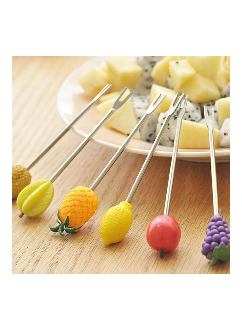 6-Piece Happy Manor Fruit Design Fork Set Yellow 11.5x7x7cm