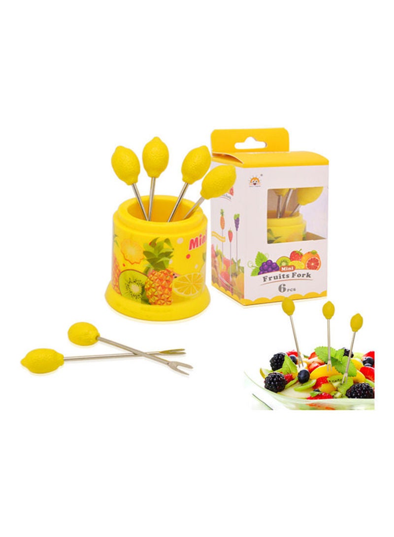 6-Piece Happy Manor Fruit Design Fork Set Yellow 11.5x7x7cm
