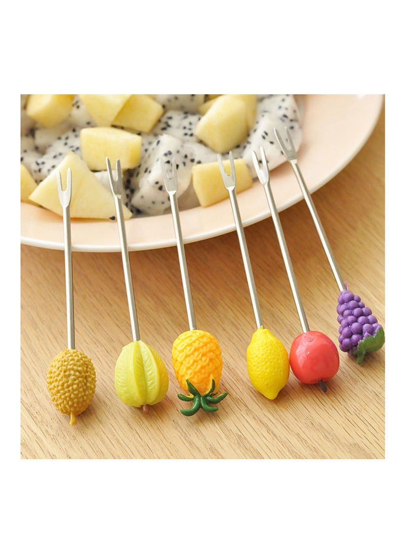 6-Piece Happy Manor Fruit Design Fork Set Yellow 11.5x7x7cm