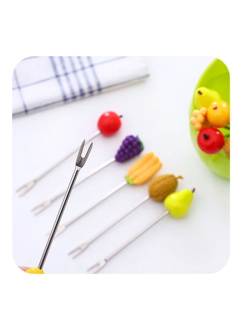6-Piece Happy Manor Fruit Design Fork Set Yellow 11.5x7x7cm