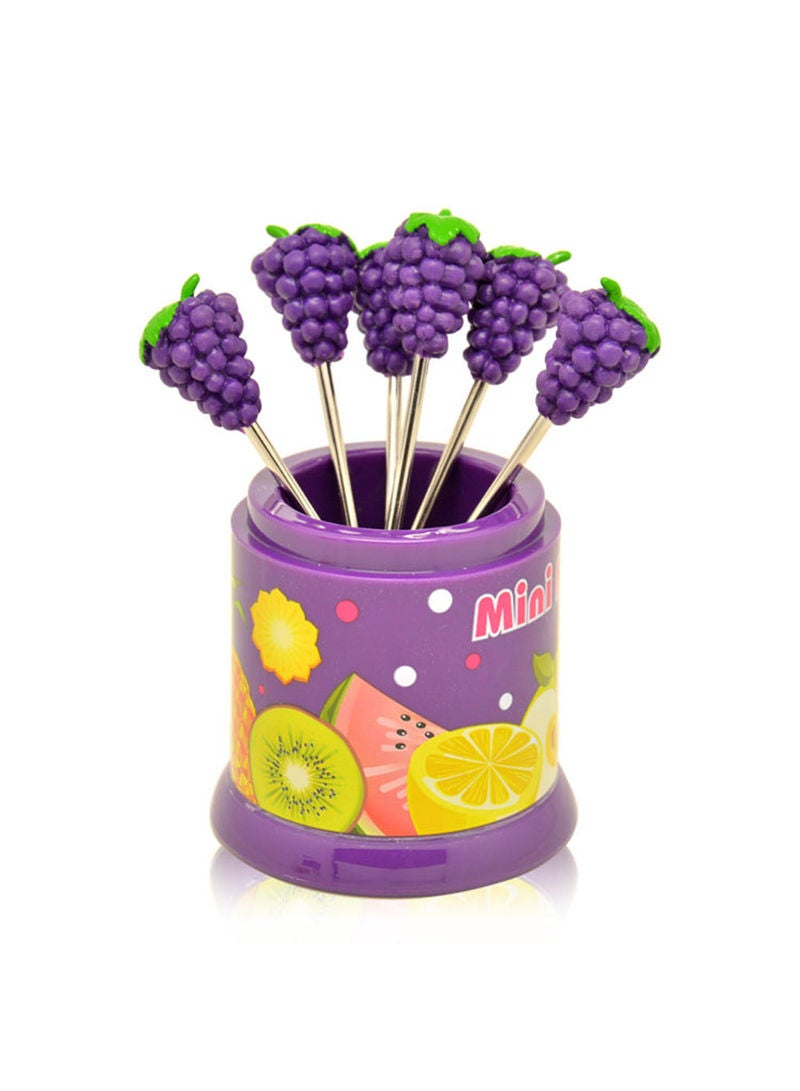 6-Piece Happy Manor Fruit Design Fork Set Purple 11.5x7x7cm